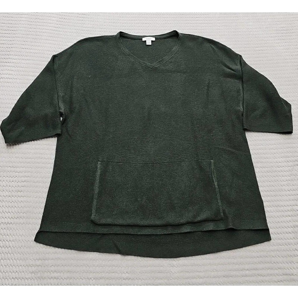 Pure Jill Sweater Womens Small Green Half Sleeve Pocket Vneck